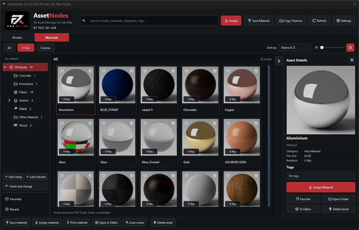 Asset Nodes V-Ray materials interface