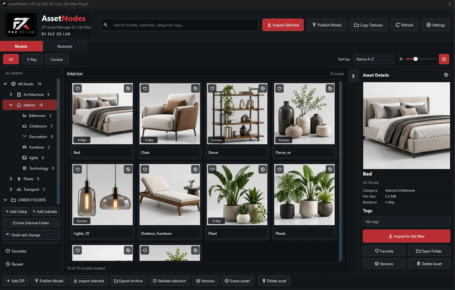 Asset Nodes for 3ds Max interface